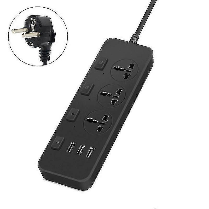Us/uk/eu Power Strip 5v2.1a Surge Protector With 3 Outlets & 3 Usb Ports
