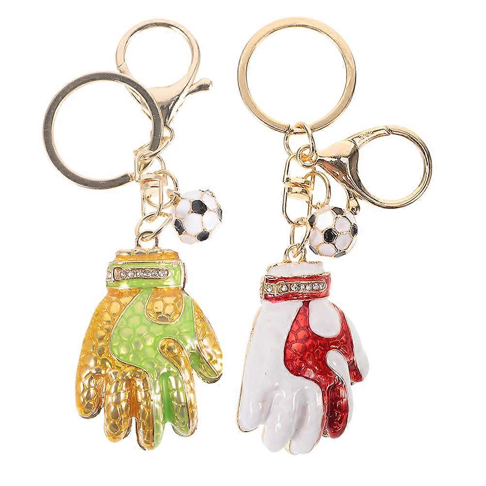 Soccer Lover Present Glove Shaped Key Ring Backpack Hanging Key Holder Assorted Color 2Pcs