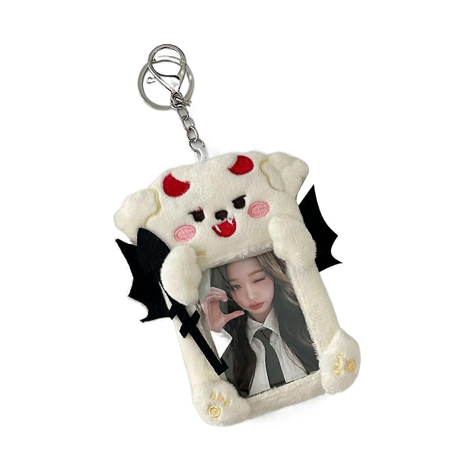 Kpop Photocard Holder Soft Plush Photo Card Holder Photo Sleeve with Keychain Bus Card Student Card Holder Bag Pendant