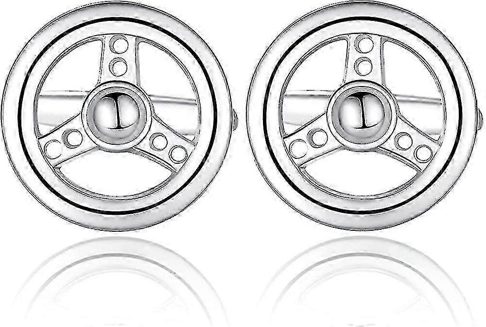 Stainless Silver Men's Cufflinks with Steering Wheel Shape