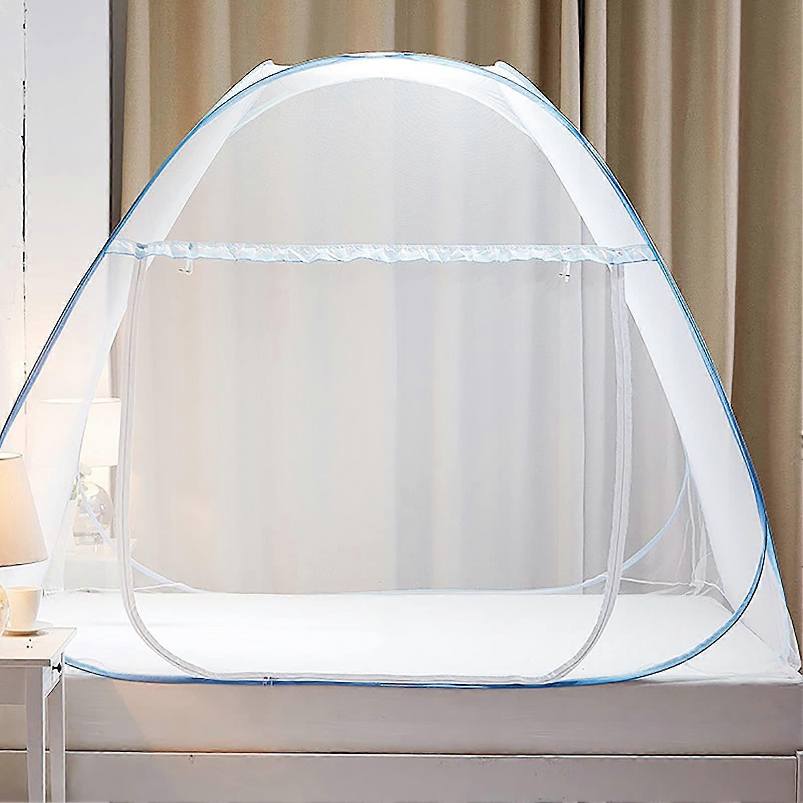 Mosquito Net Bed Fine Mesh With Zip For Travel Light Blue 150 X 200 X 150 Cm
