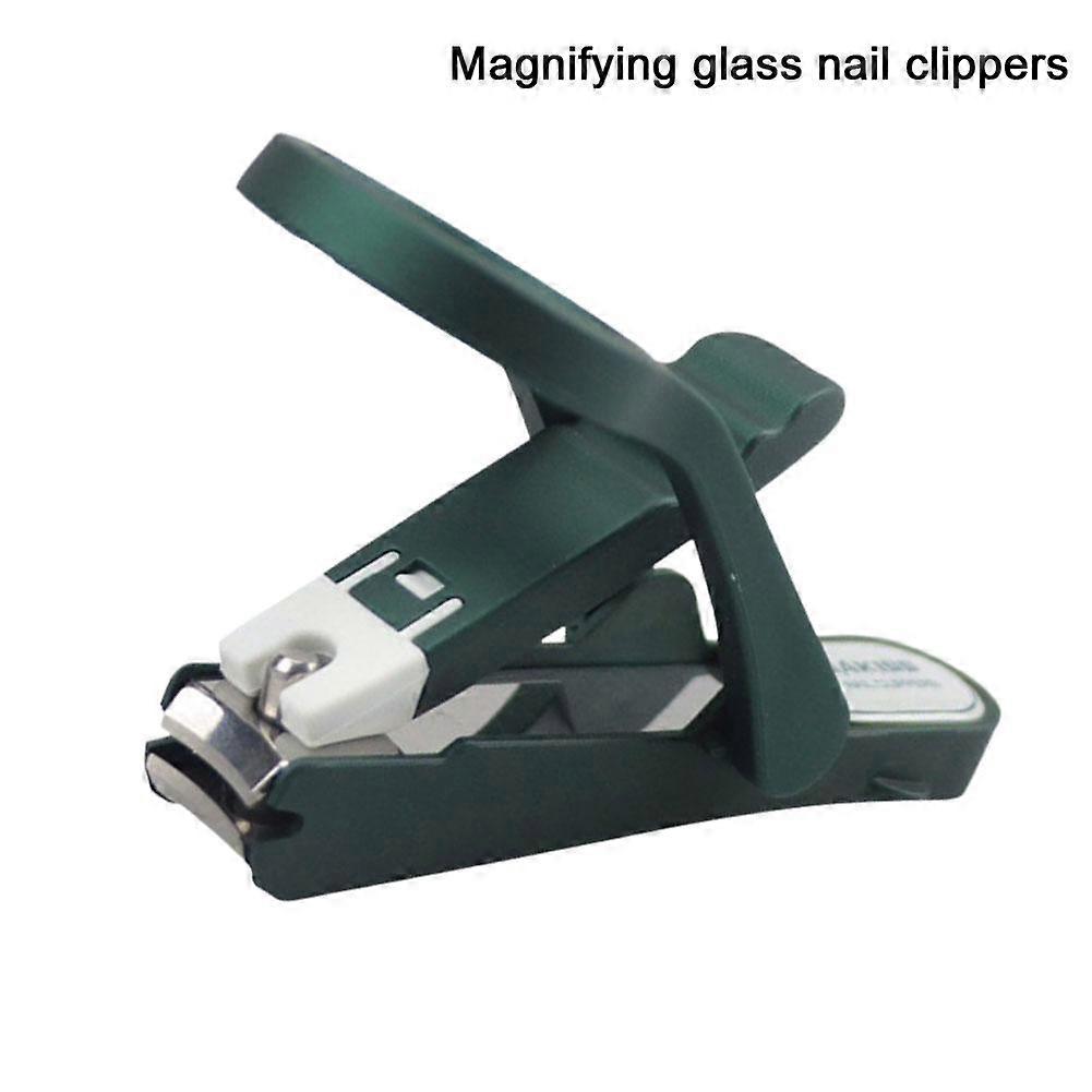 Dark green (A) $Magnifying glass nail clippers sharp and clear large hard thick nail anti-splash nail clippers with magnifying glass