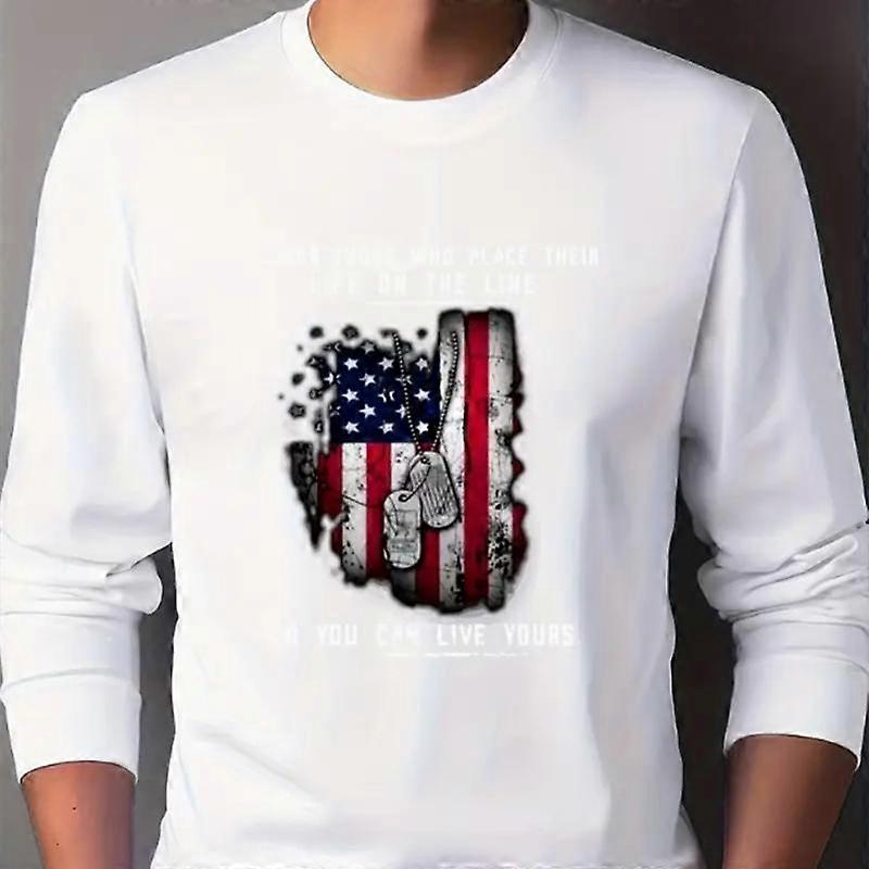 Nationalflagge Alphabet Print Herren T-Shirts Langarm T-Shirts Rundhalsausschnitt Casual Pullover Herrenbekleidung Plus Size
