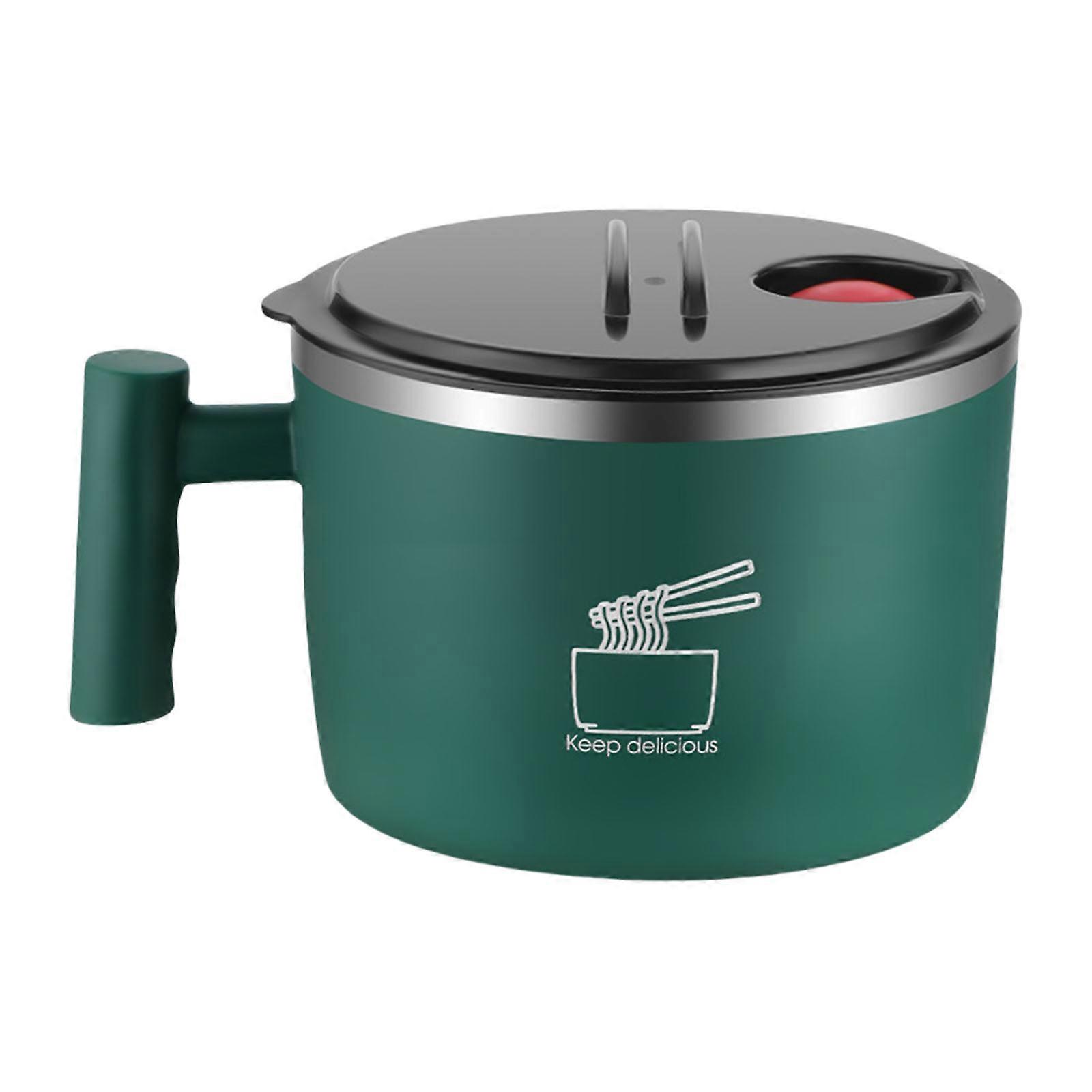 Sealed Soup Container 304 Food Grade Stainless Steels Noodles Bowl with Lid Tableware with Phone Stand for Office Use Green