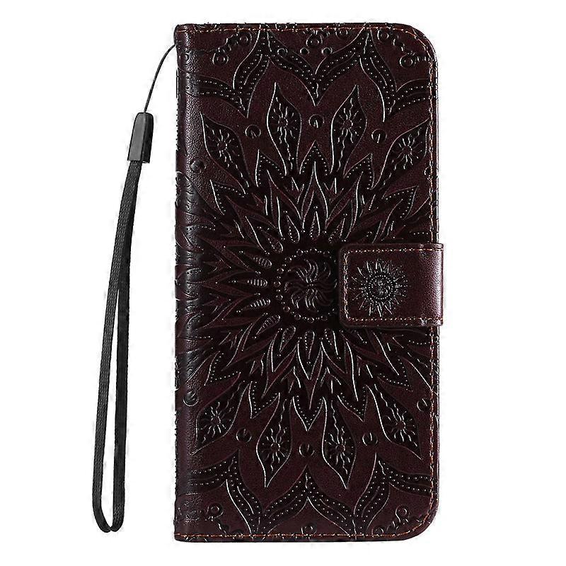 Case For Iphone 13mini Brown-embossed Sunflower Leather Embossed