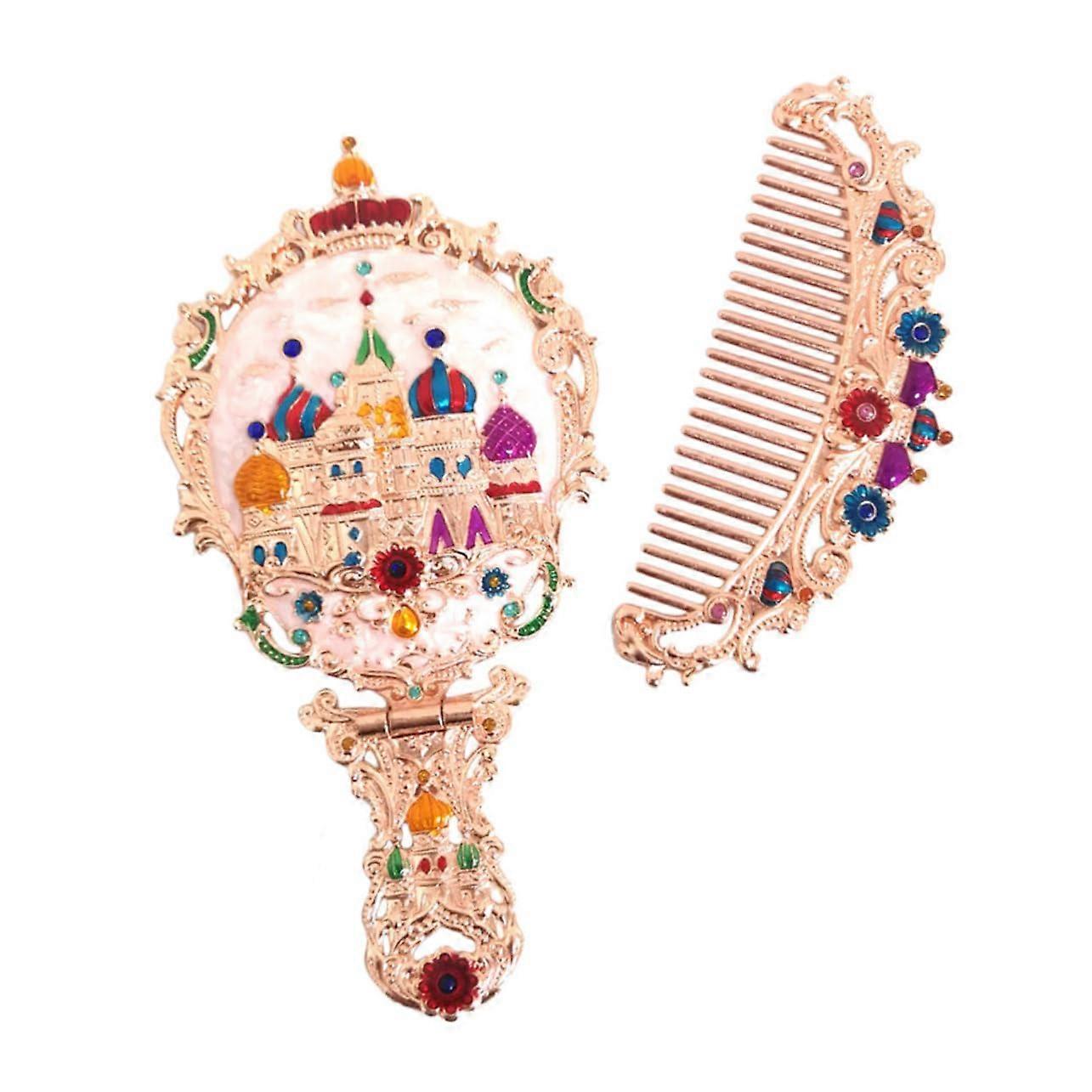 Foldable Make Up Mirror Set with Comb Rose Gold