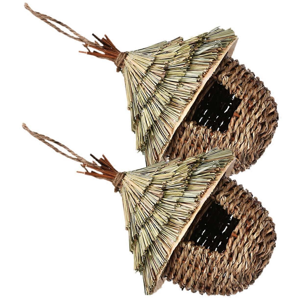 Handwoven Straw Birdhouse Set of 2 for Garden, Weatherproof Nesting Box, Cold Protection, Stylish Decoration