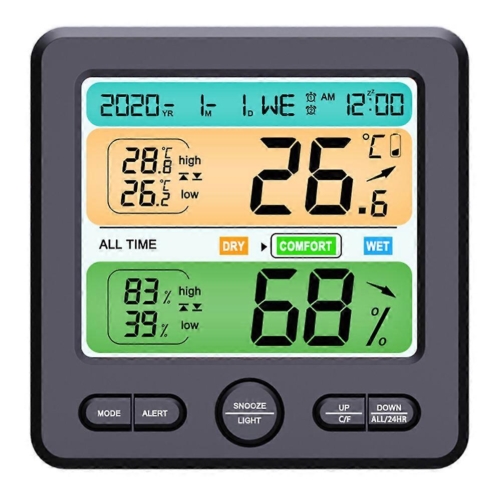 Hygrometer Indoor Clock Modern Wall Clock With Temperature Simple Design For Household Users 12.5X12.5X2CM LED Screen Clock Function 1Pack