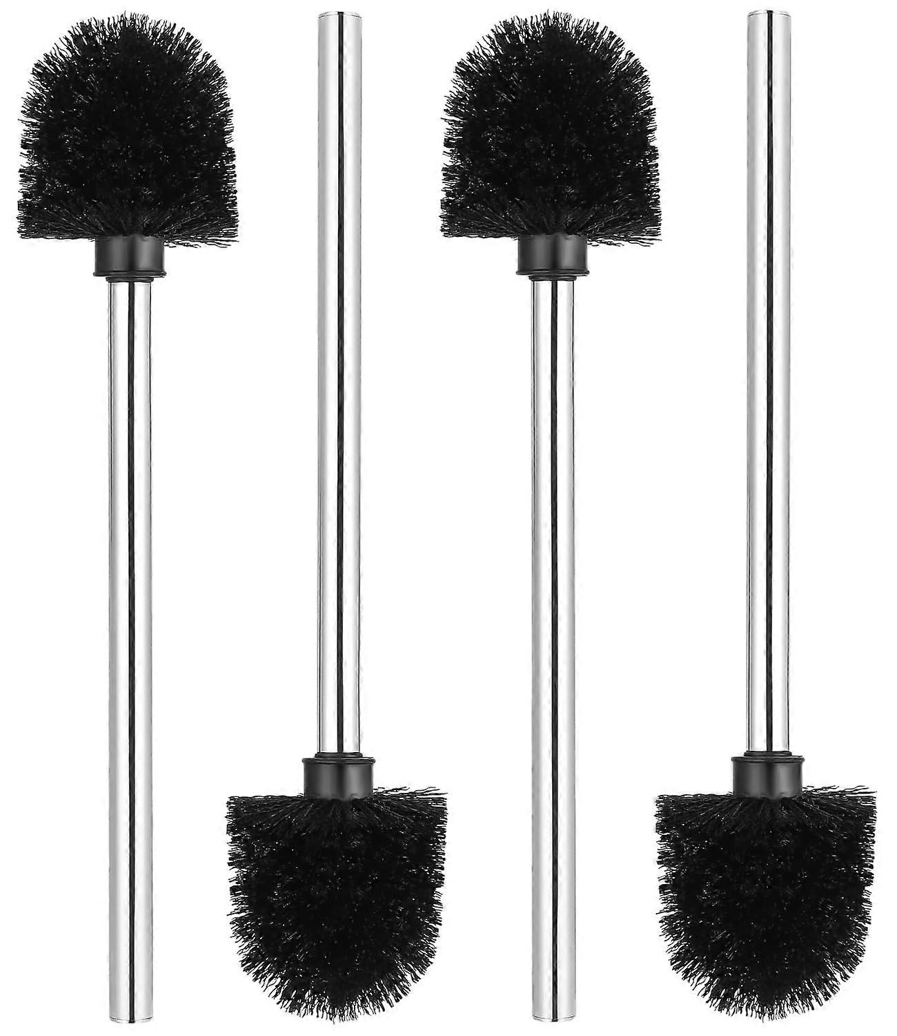 Toilet Brush Set Of 4, Black, 7.5 cm Diameter, Stainless Steel Handle, Rustproof, Replacement Brush Head Included