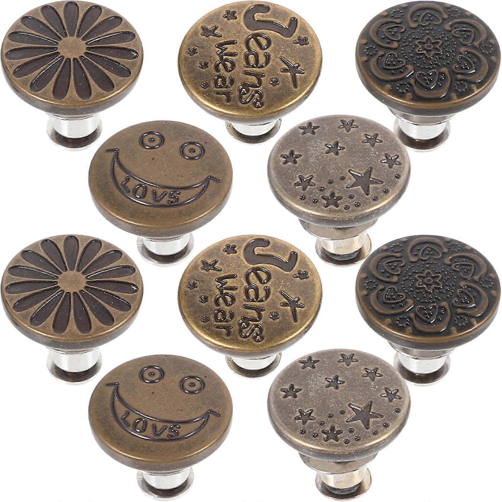 No Sew Jeans Buttons Metal Detachable Stylish Buttons for Everyday Use Assorted Color 1.3X1.5CM Waist Adjustment 10Pcs