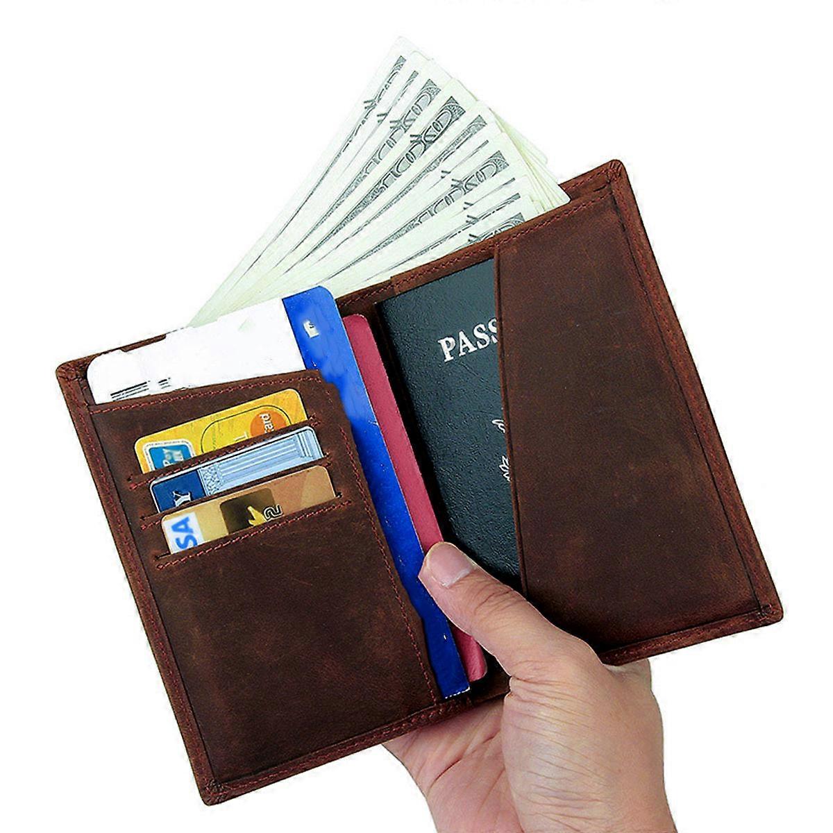Men's Vintage RFID Passport Wallet, Multi Function Card and Cash Holder, Compact Design