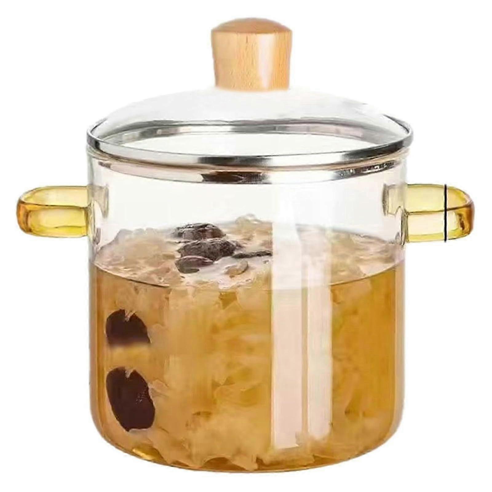 Transparent Saucepan with Lid, Clear Soup Pot, Dual Handle Cookware (2.3L, Yellow)