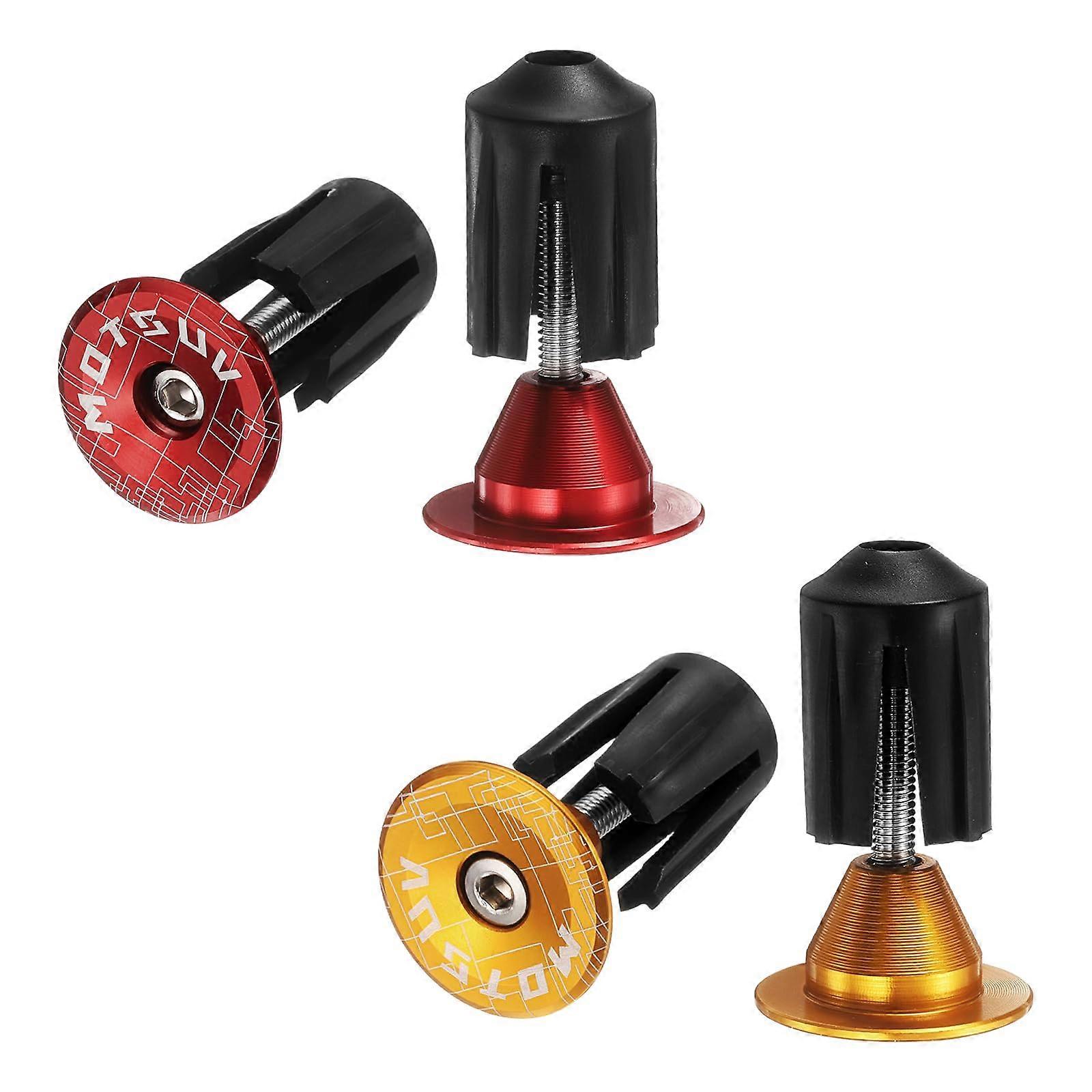 Aluminum Handlebar End Plugs, 2 Pairs, 19.8g, Bicycle Caps for Mountain Bike, Road Bike, BMX, Fixed Gear, Yellow/Red