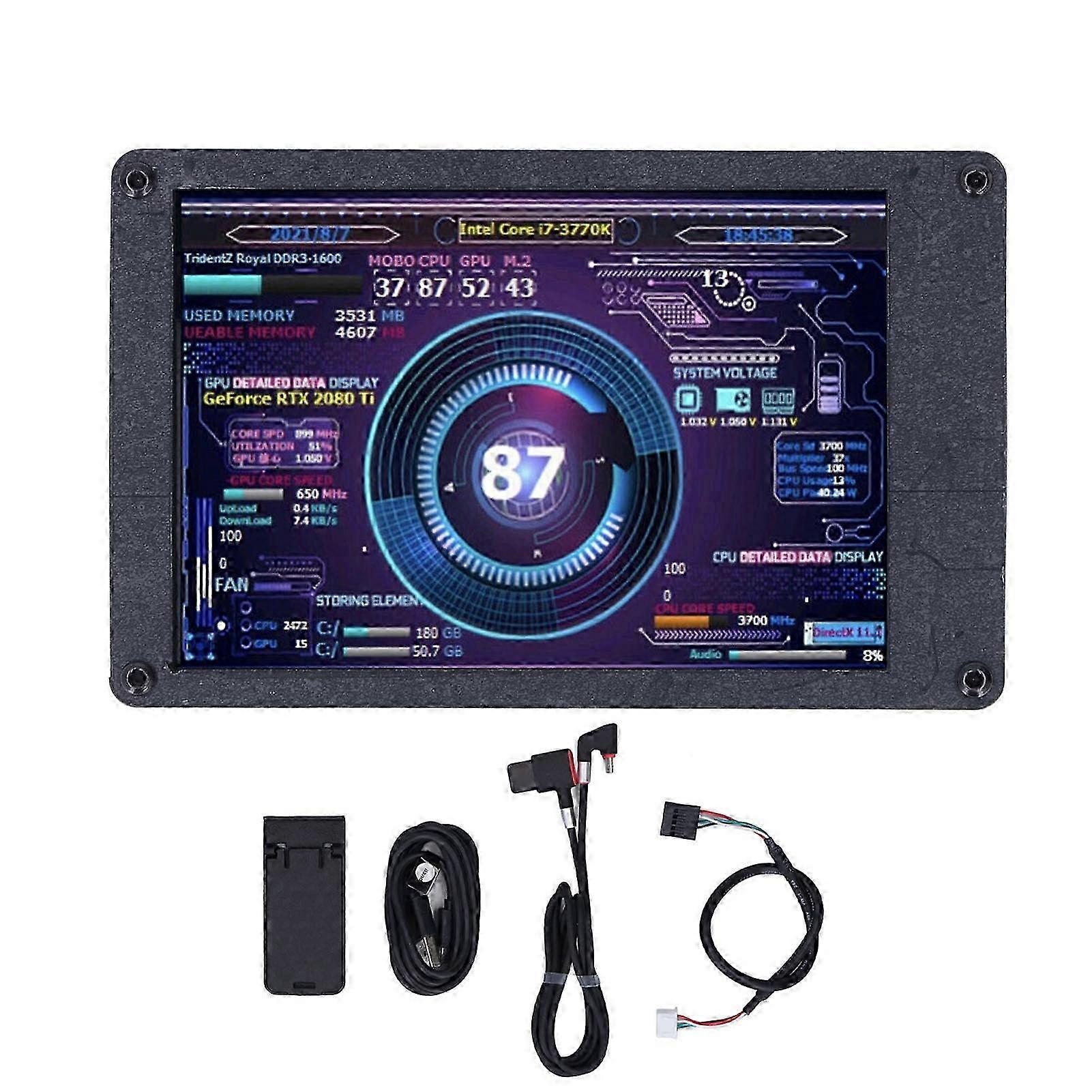 USB Mini Screen Adjustable Brightness 3.5in IPS Computer Temp CPU RAM Monitor with Elbow Line Motherboard Cable