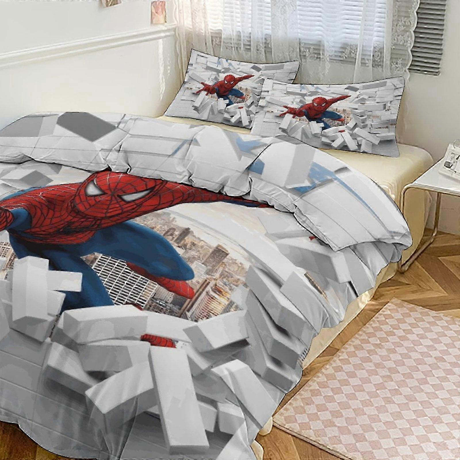 Parure de lit JP522 Convient pour Spider-Man Crawl Parure de lit 3 pièces - Comprend une couette réversible et un ensemble de draps - Microfibre résistante à la décoloration TH52