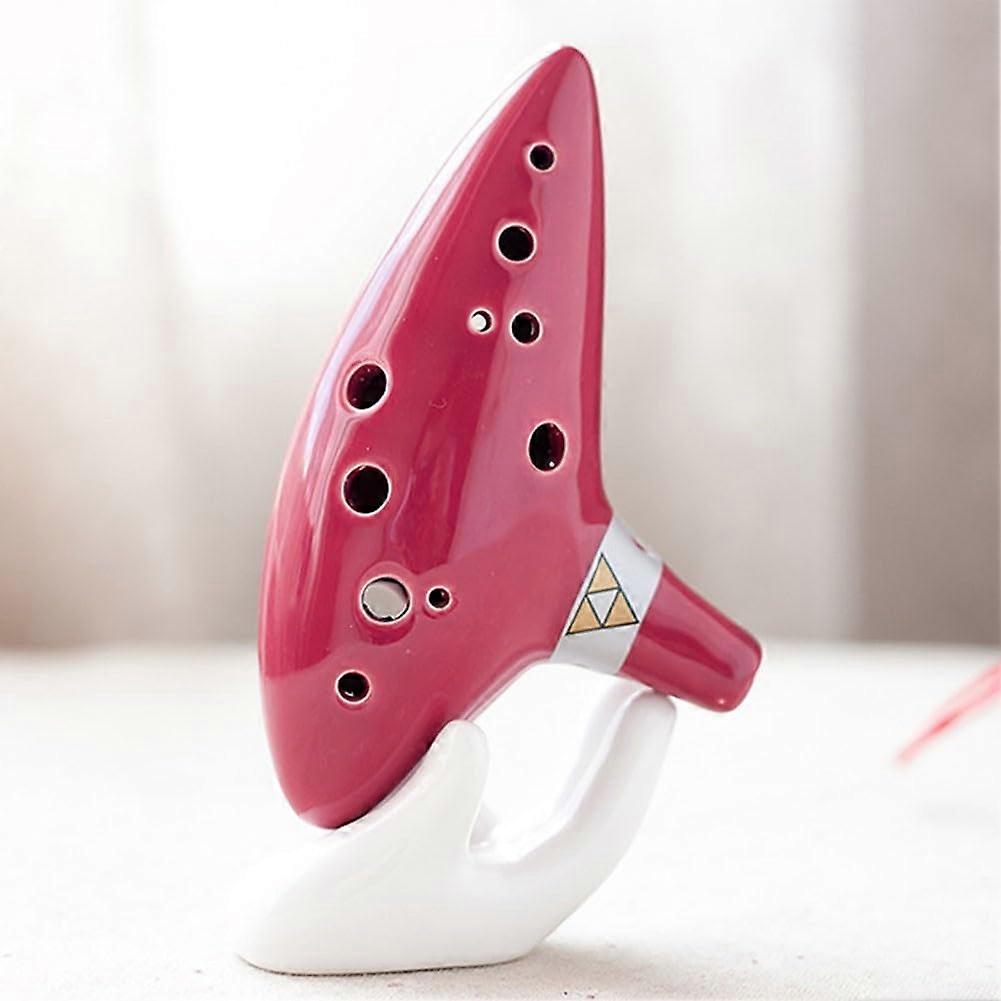 Alto C Glazed Ceramic Ocarina 12 Holes Beginner Flute Instrument (Pink) Rose