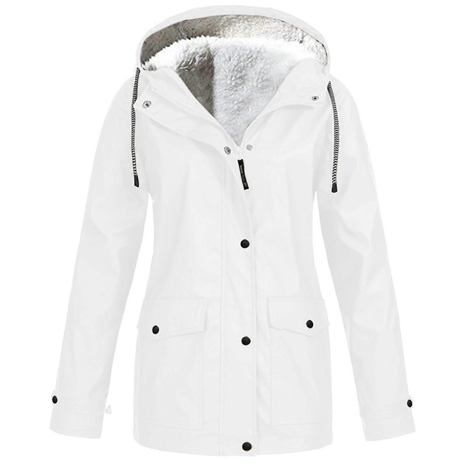 Rain Jacket Women's Breathable Raincoat Plus Size Lined Windbreaker White XL