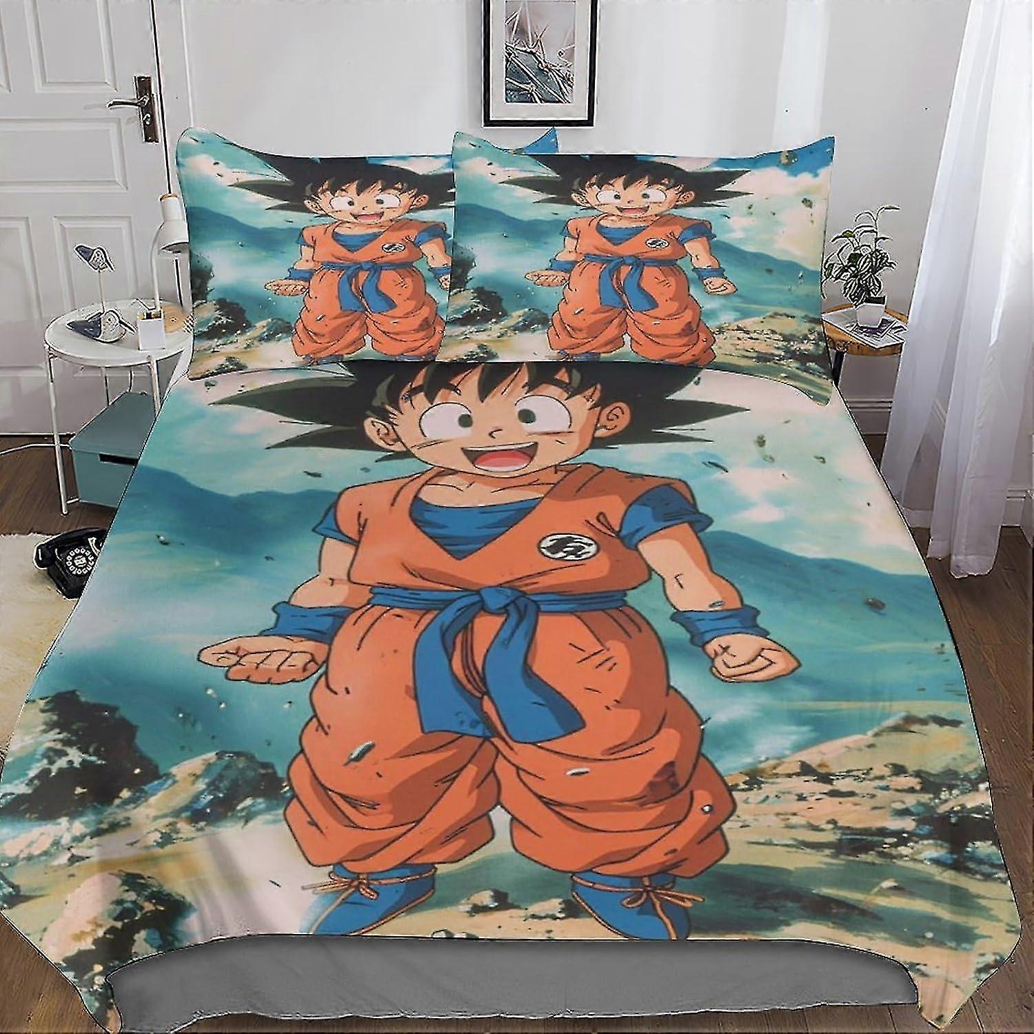 anime goku dolt påslakan med dragkedja - 3D-tryck mikrofiber sängkläder, komplett 3-delat set med örngott, perfekt för pojkar