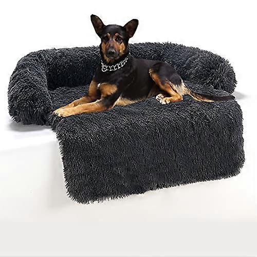 Couch Cushion for Dogs and Cats, Large Washable Plush Dog Bed 105x94x15 cm with Non-Slip Backing in Dark Gray