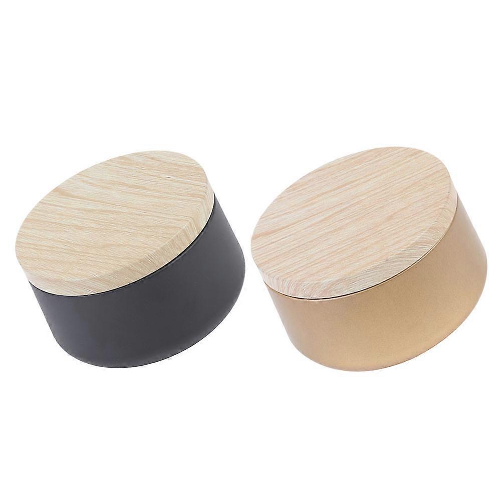 Storage Jars Small Capacity Tea Can Wooden Tinplate Material Black Color 8x5cm Size For Loose Tea 2Pack