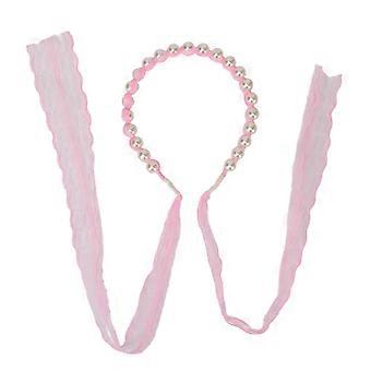 Women Lace Ribbon Hair Band False Pearls Elegant Headband for Wedding Party PinkYMMR)