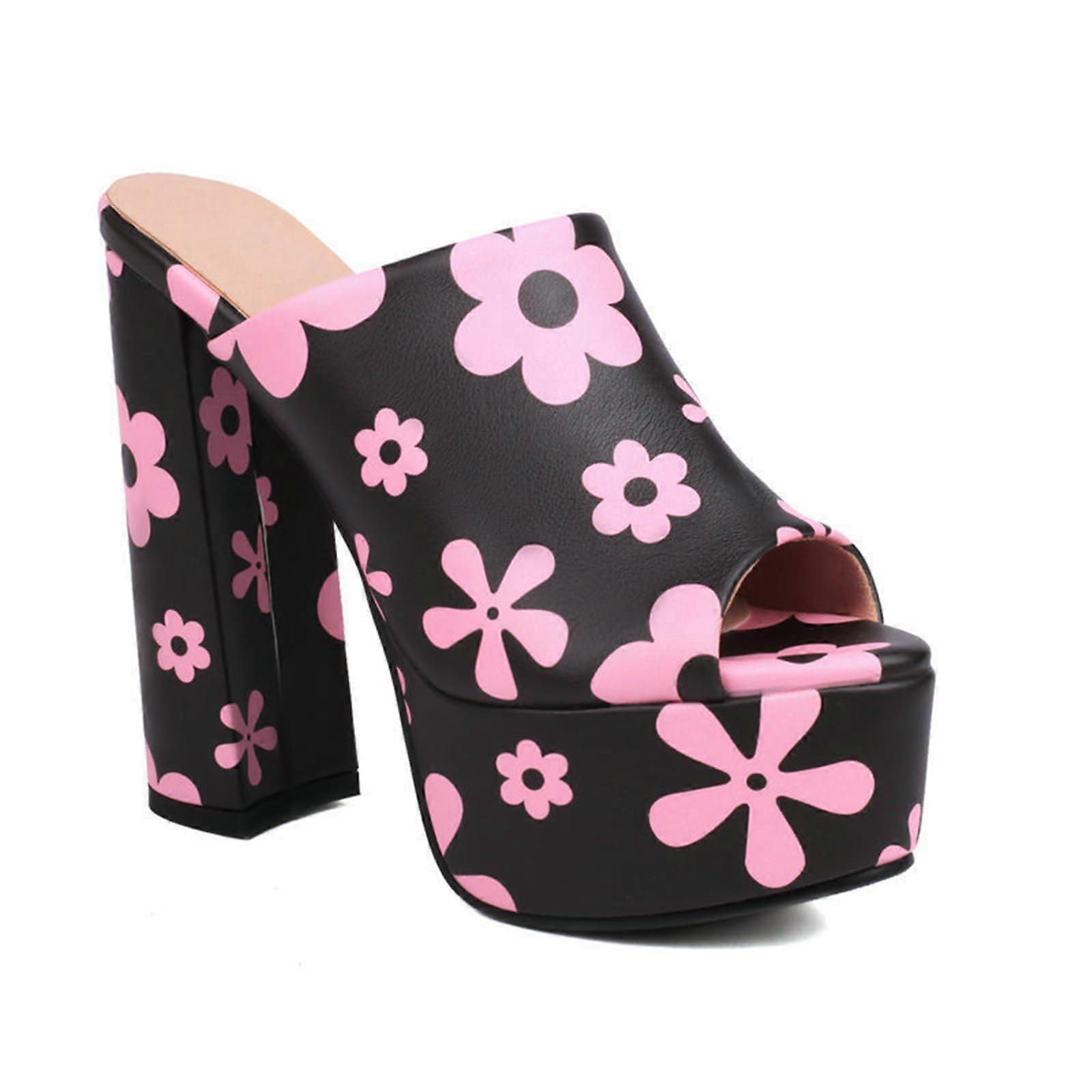 15 cm Women's Sandals Thick Sole Chunky Heel Open Toe High Heels Size 38 EU Pink Casual Party Footwear