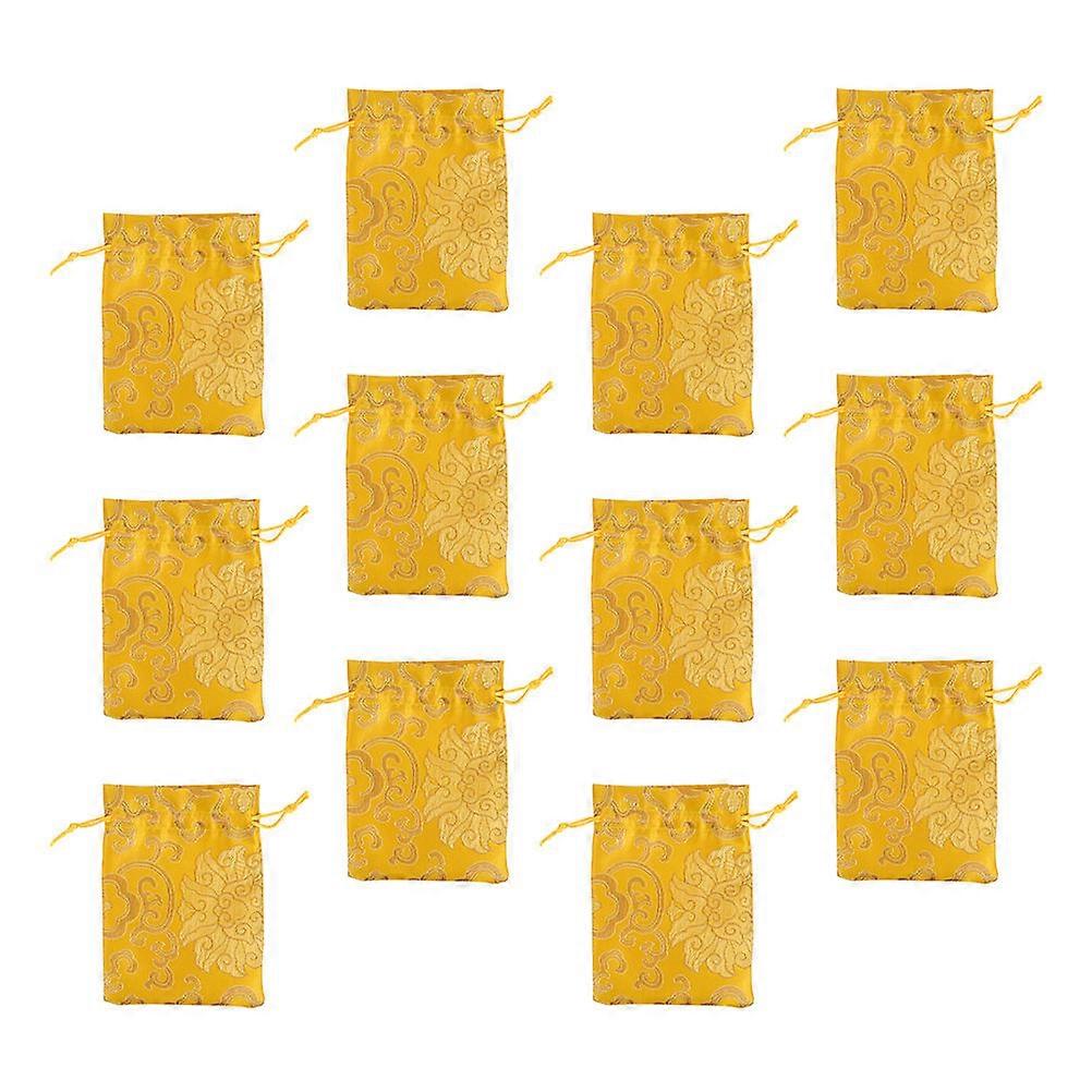 12pcs Drawstring Bags Small Favor Style Mini Pouches for Birthday Wedding Party Jewelry Candy Cotton Linen Yellow
