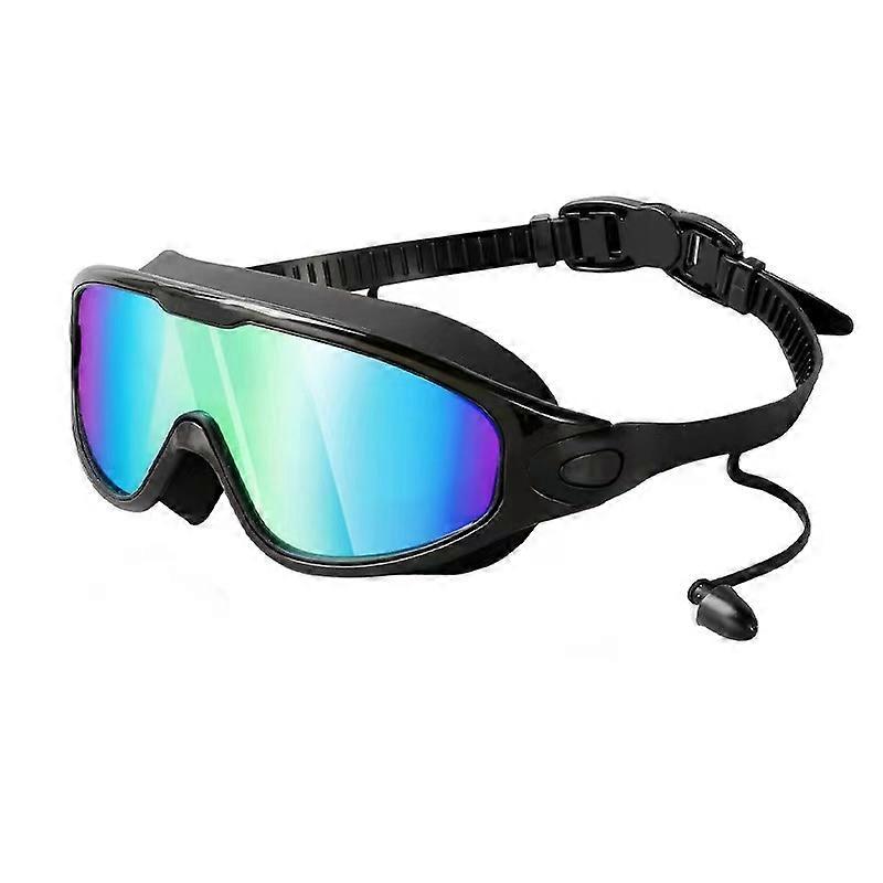 Adult large-frame swimming goggles, high-definition waterproof and anti-fog Fog swimming goggles for men and women (all black and colorful gold)