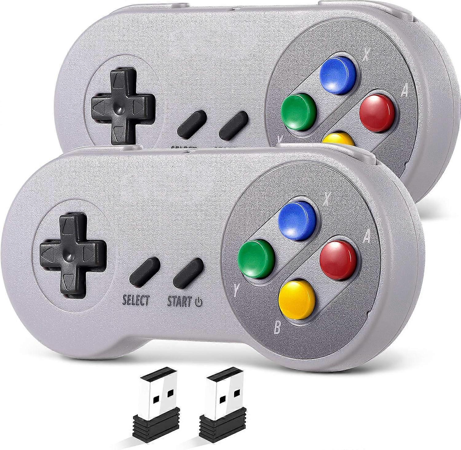 2 Pack 2.4 GHz Wireless USB Controller Compatible with SNES Games, SNES Retro USB PC Super Classic Controller for Window