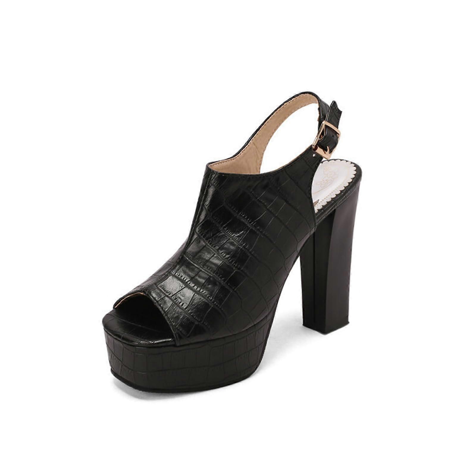 12 cm High Heel Open Toe Sandals for Women, Square Toe Design, Size 40 EU, Black, Plus Size Fashion Footwear