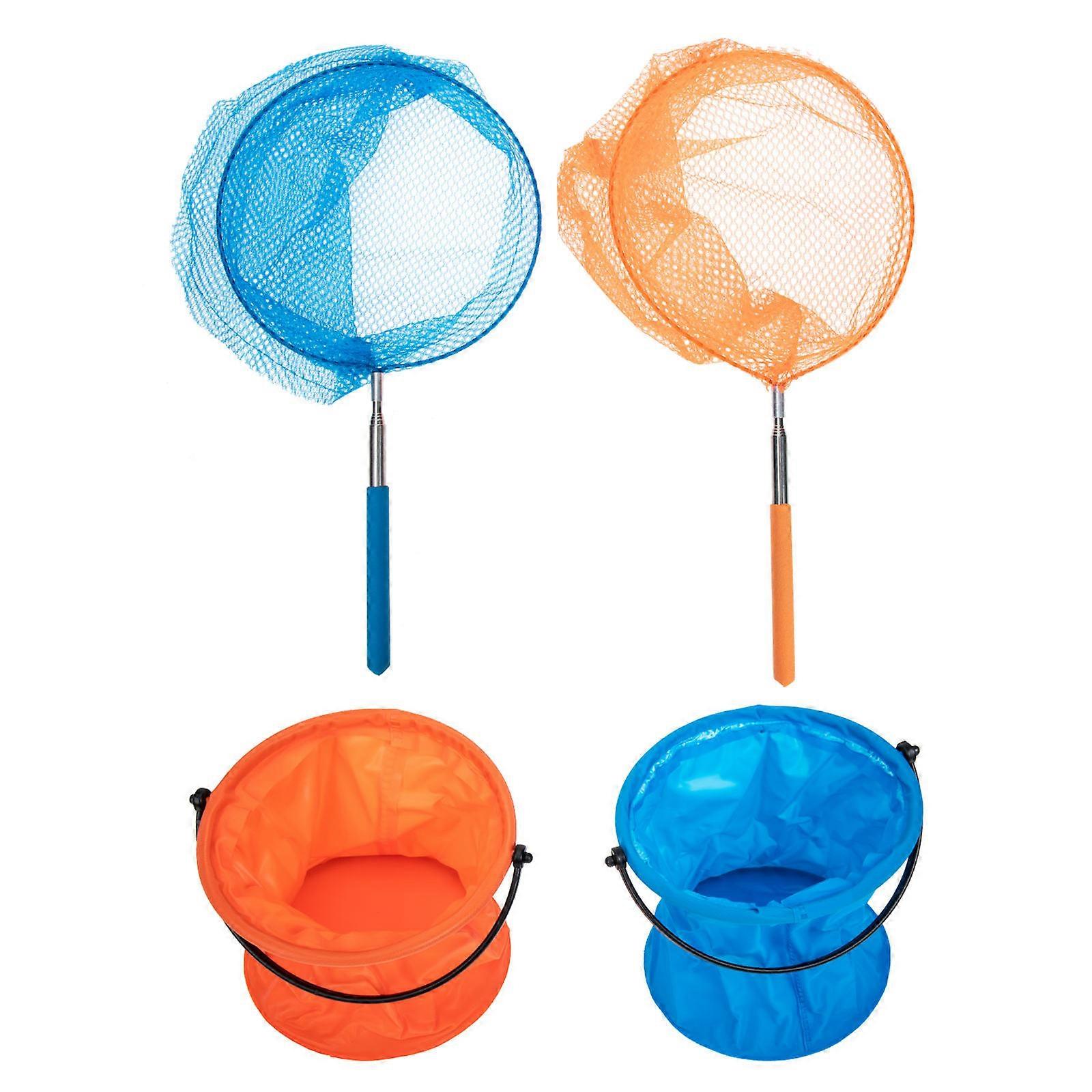 Telescopic Catcher Kits for Kids with Nylon Nets and Plastic Buckets Assorted Color