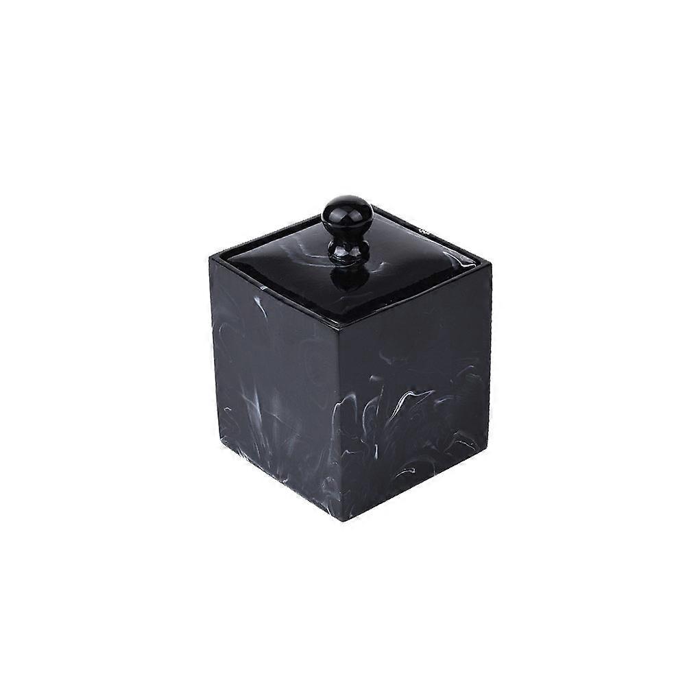 Black Resin Cotton Swabs Holder with Marble Design for Storage Space Saving