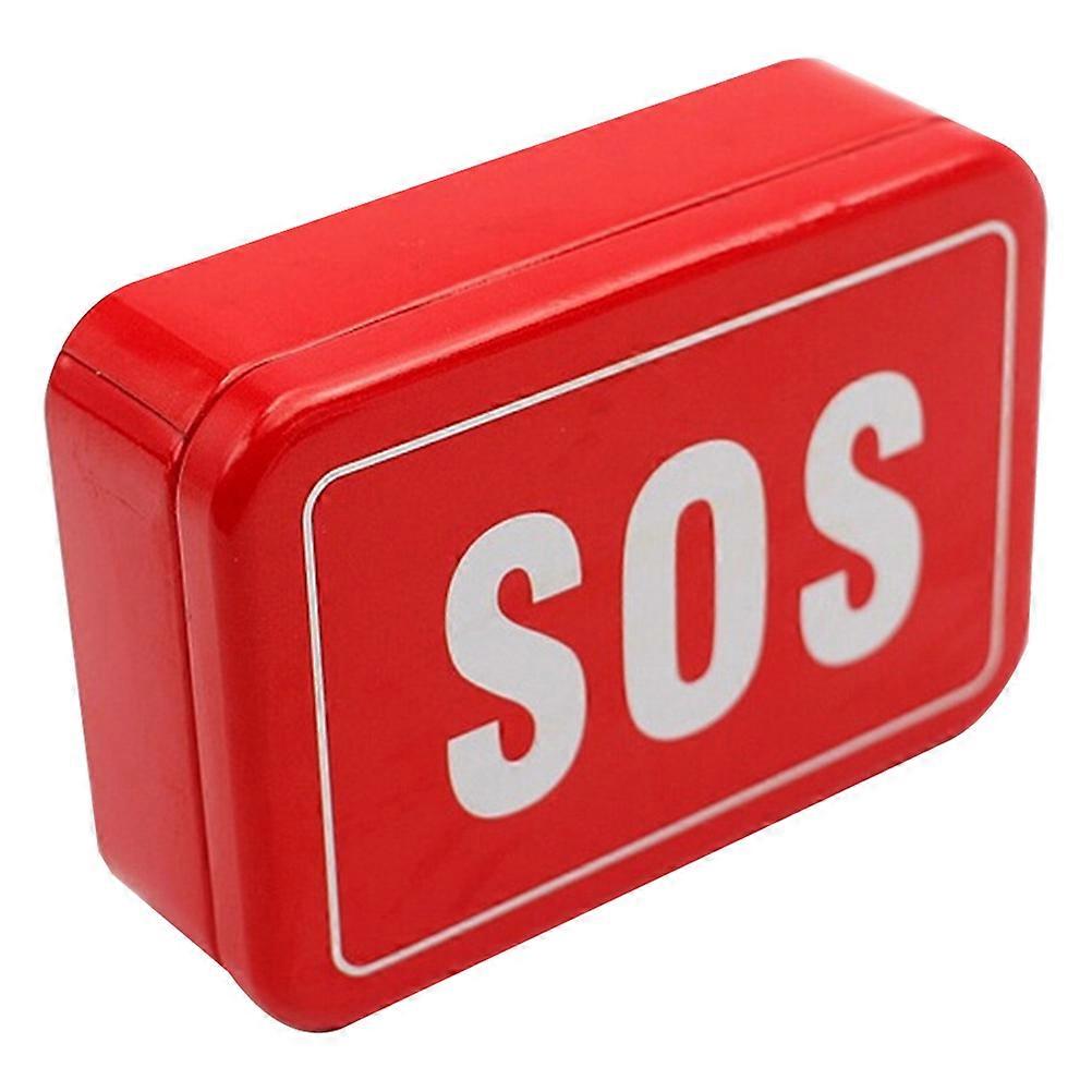 SOS Outdoor Survival Box Red Metal Emergency Storage Case for Camping Hiking Adventures Small Size
