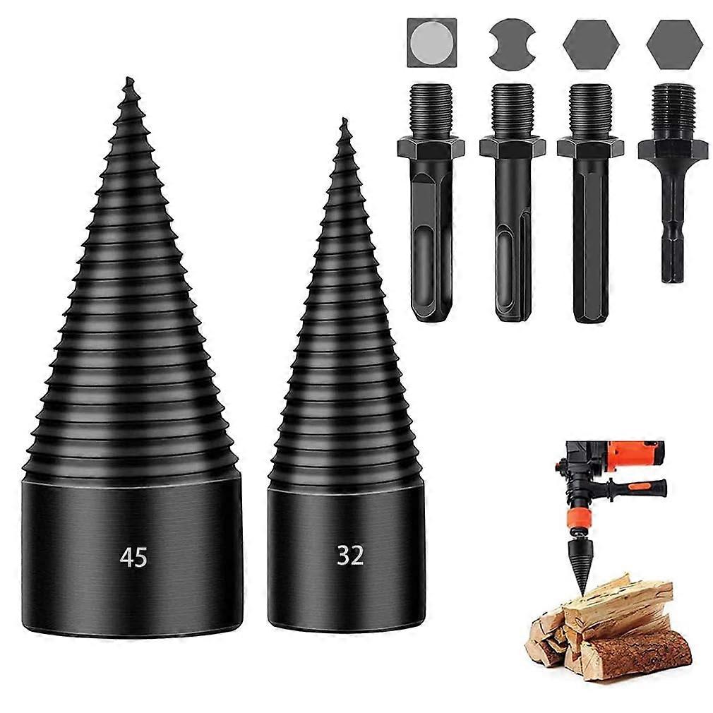 45mm 32mm Firewood Splitter Drill Bit with 4 Pieces, Wood Splitter Screw Cone Splitting Tool, Spiral Drill Cone Splitter for Household Use.
