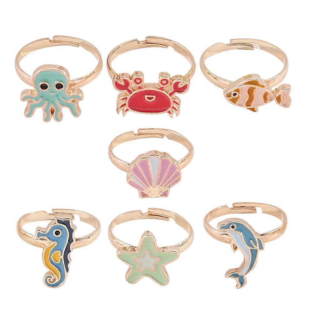 Adorable Cartoon Character Alloy Rings for Women Assorted Color Glossy Finish Easy to Clean 7pcs