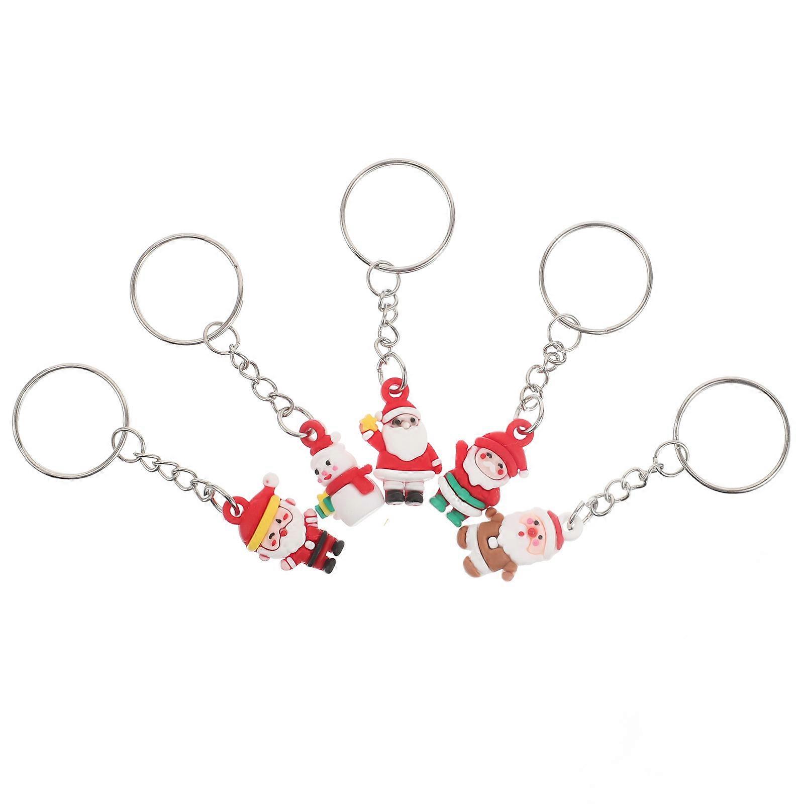 Bulk Keychains Festive Holiday Round Design PVC Material 5Pcs