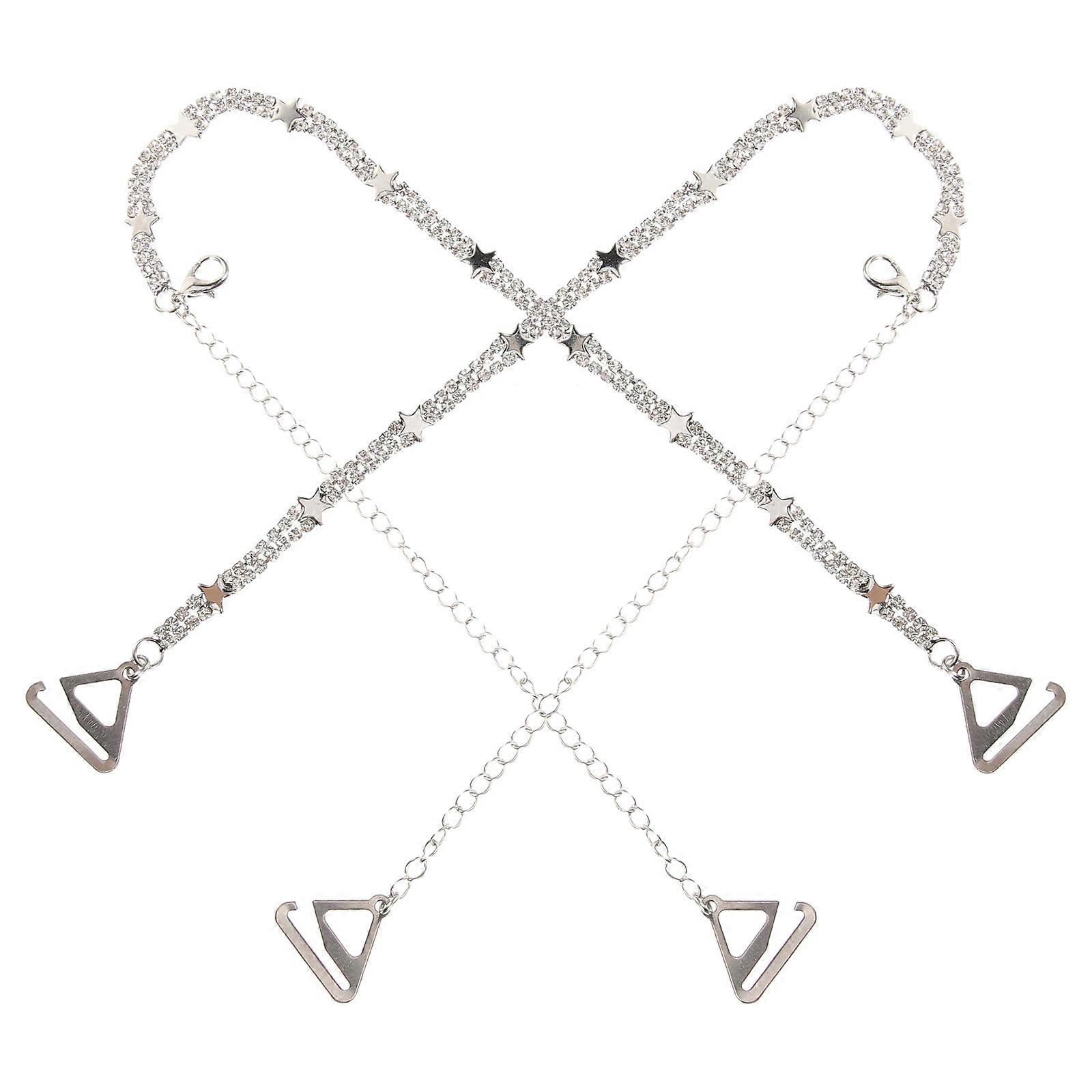 Silver Rhinestone Decorative Bra Straps Replacement for Women Stylish Metal Shoulder Straps 2pcs