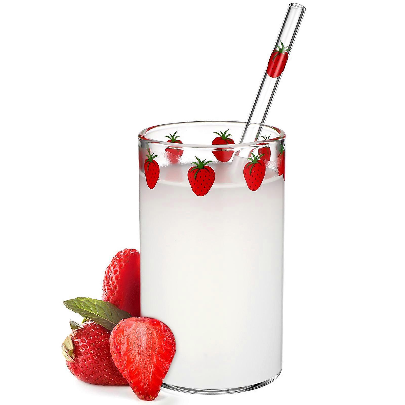Tazza di vetro trasparente con cannuccia Bella fragola Design per studenti Utenti generici Bevande miste resistenti al freddo 1 set