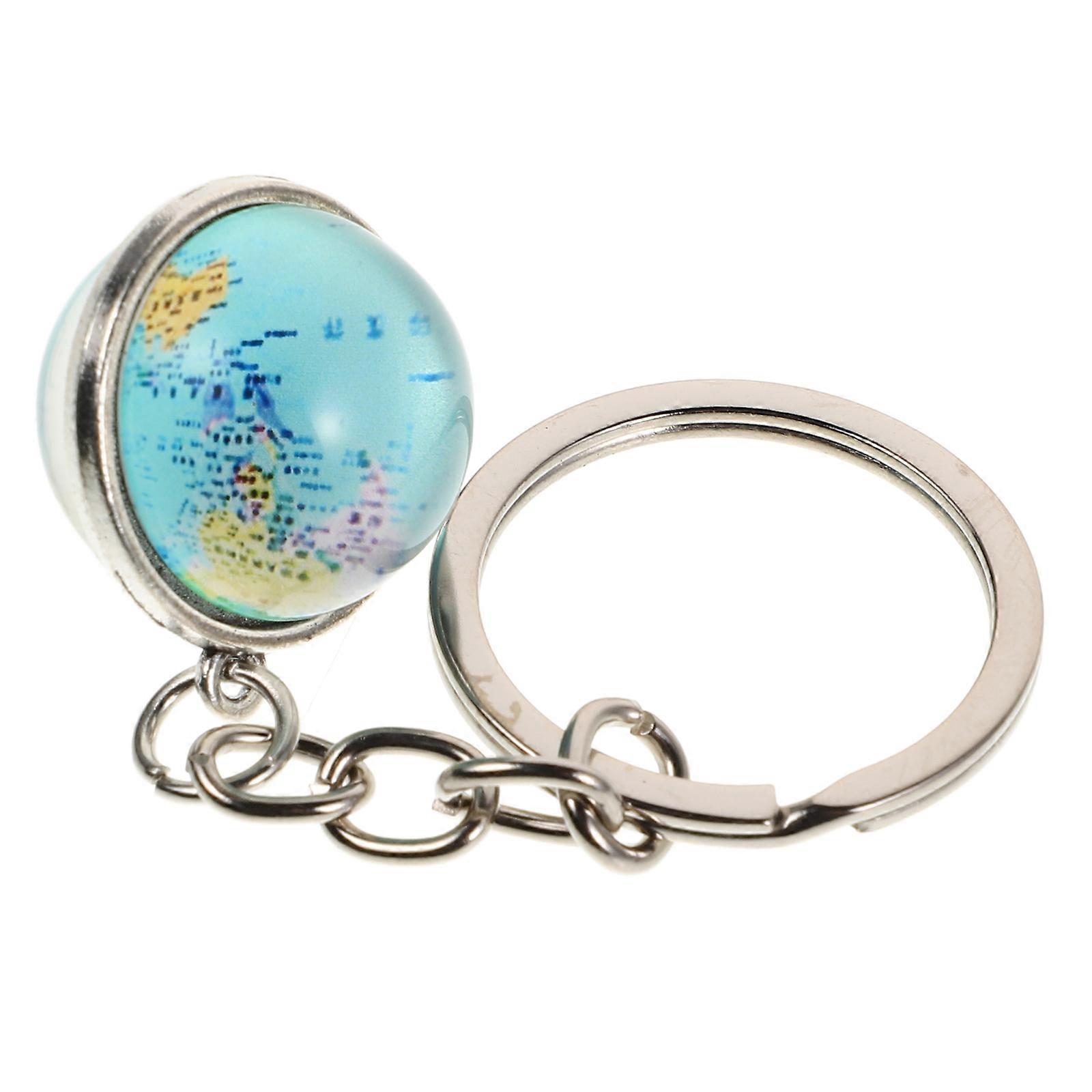 Skyblue Glass Globe Keychain with Zinc Alloy Pendant Decor for Keys 3D Portable Bag Charm