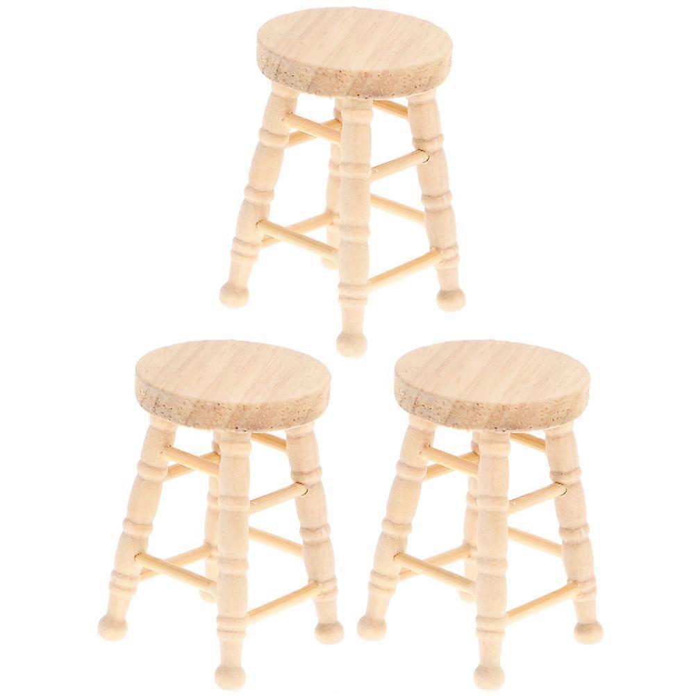 Beige Plastic Mini Round Stool for Doll House Accessories and Miniature Scene Decoration, 3pcs