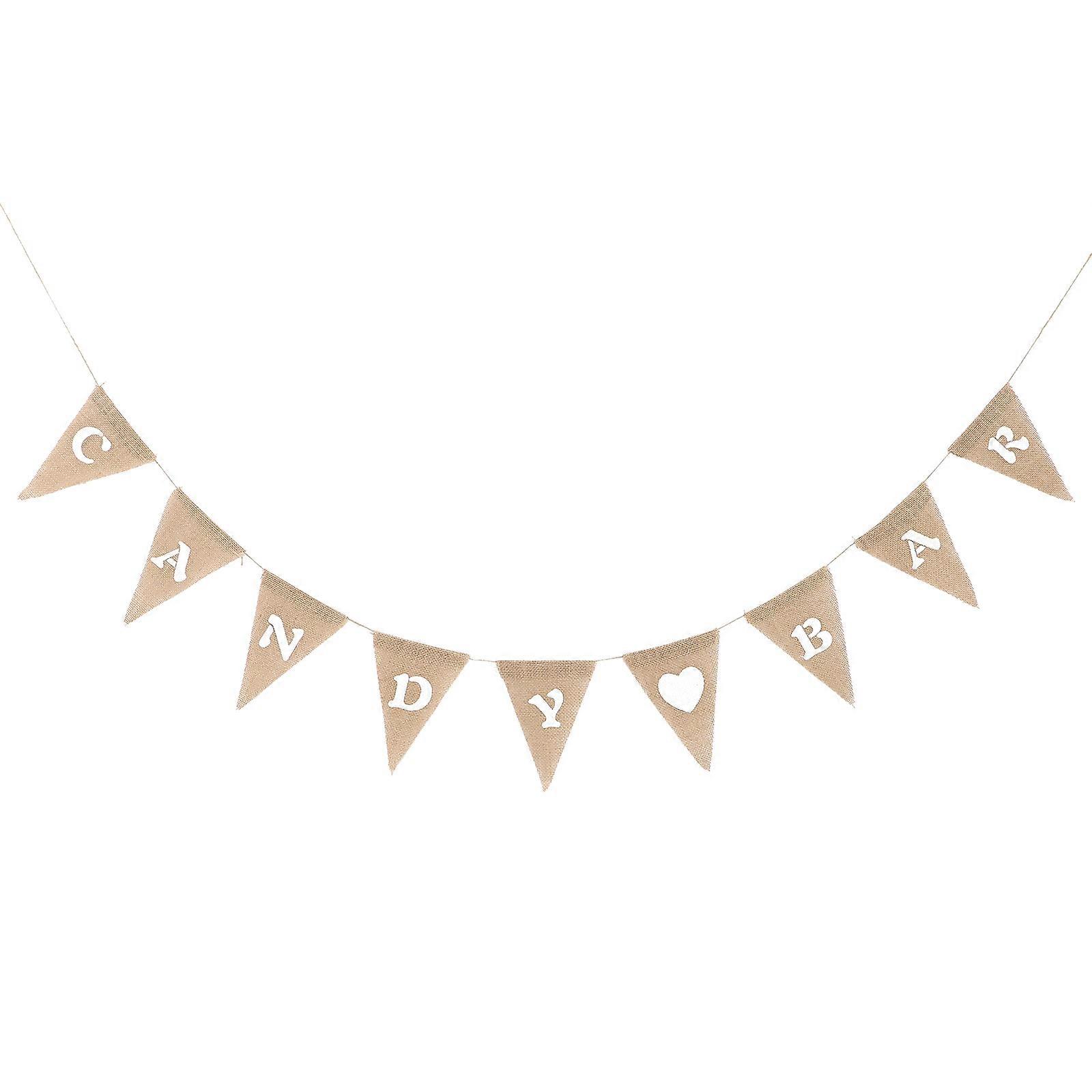 Candy Bar Burlap Banner for Wedding Party Decoration 9 Flags Khaki Color Total Length 2 8m