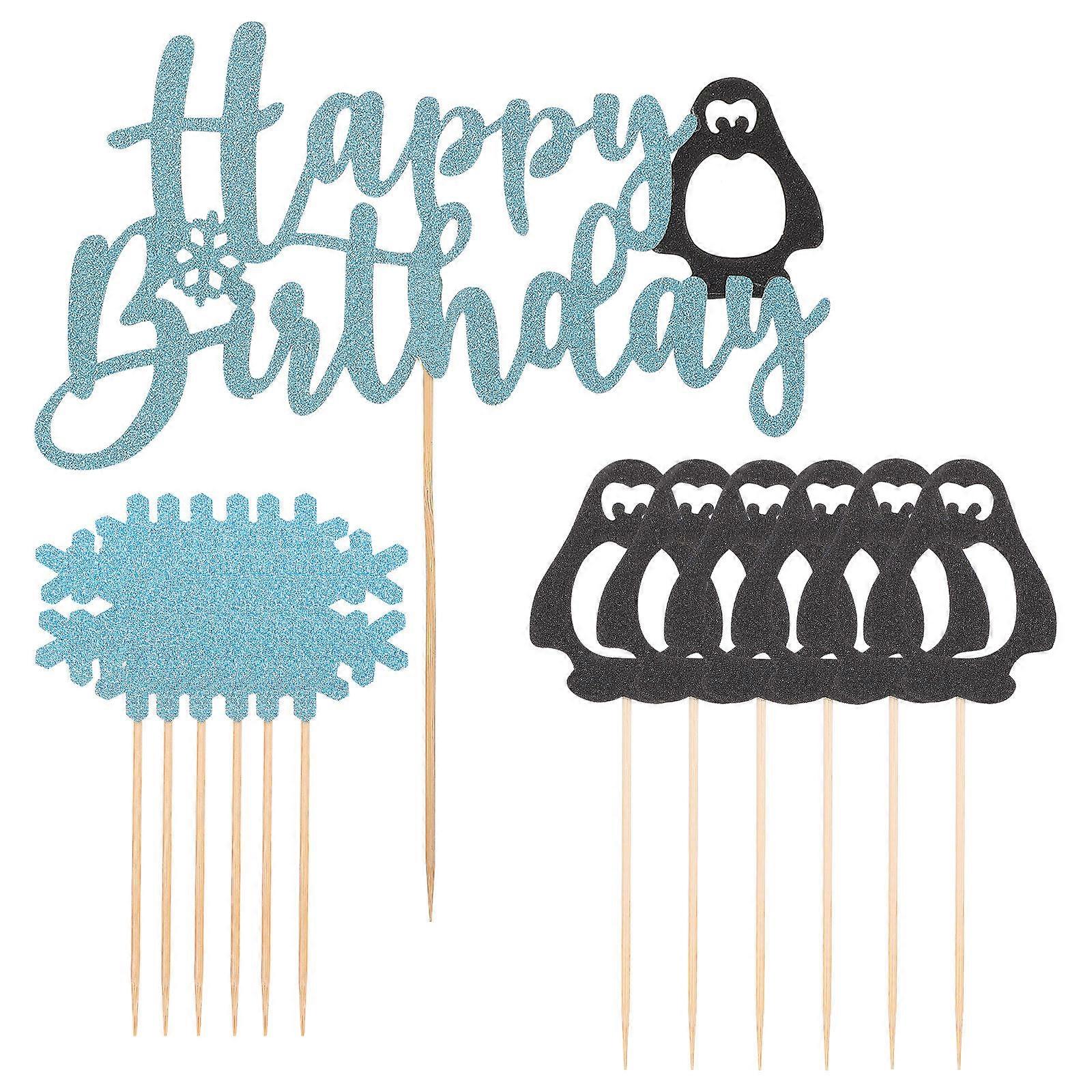 Christmas Cake Toppers Penguin and Snowflake Shaped Decorative Insert Cards for Parties Assorted Color