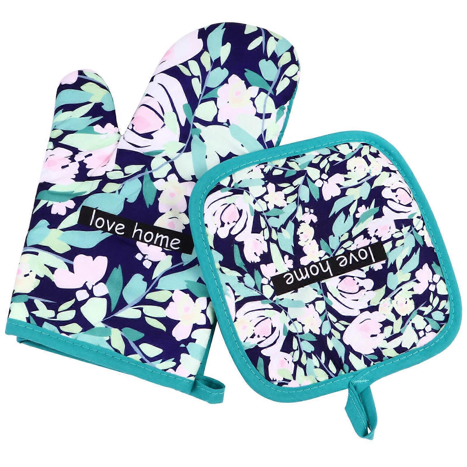 Kitchen Mitts Cotton, Thermal Protective Gloves with Hanging Feature for Storage