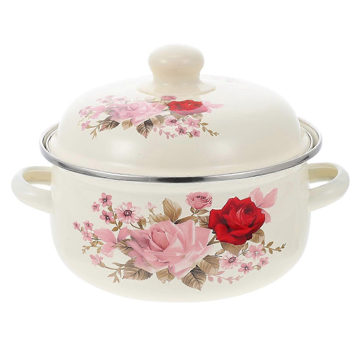 Enamel Soup Pot With Sturdy Handles Induction Compatible Portable One-Pot Stew Pot