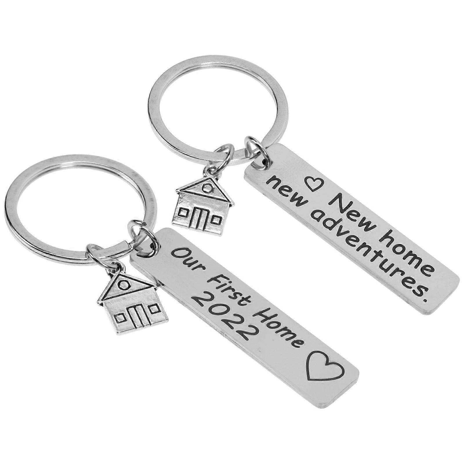 Cute Home Keychain 2Pcs Anti-rust Key Rings Perfect For Couples And Newlyweds In Silver 8x3cm Rectangle Shape With Housewarming Style