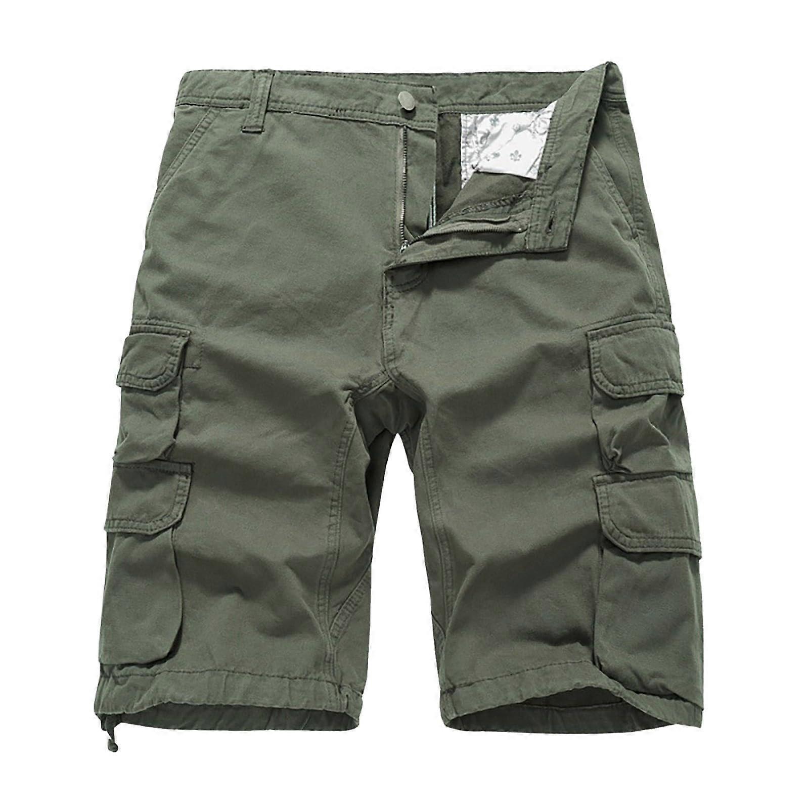 Cargo Shorts Herren mit Taschen, Chino Shorts, Stretch Bermuda Shorts in Grün, Größe 36, Sportliche Freizeithose
