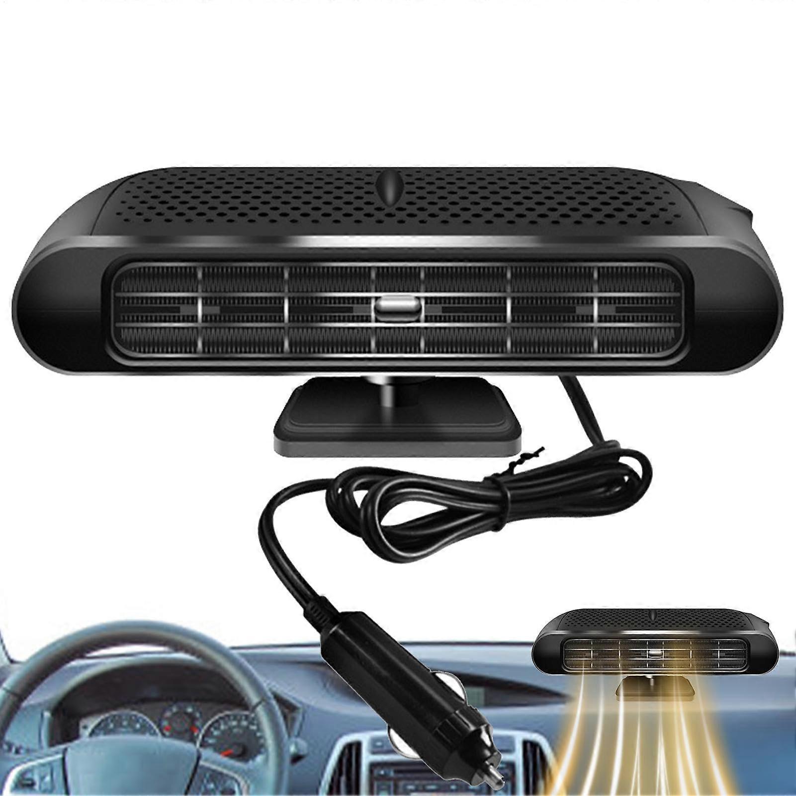 Portable Car Heater And Cooling Fan 12V Dual Function Defroster 360 Degree Rotating Air Cooler Windscreen Deicing Silver
