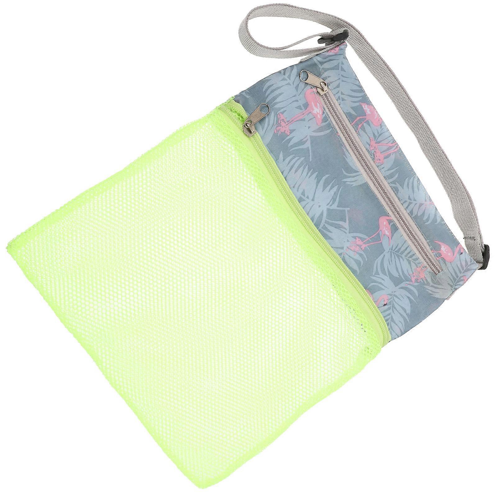 Lightweight Multi Function Mesh Beach Bag with Flamingo Design for Travel, Outdoor Activities and Shell Storage