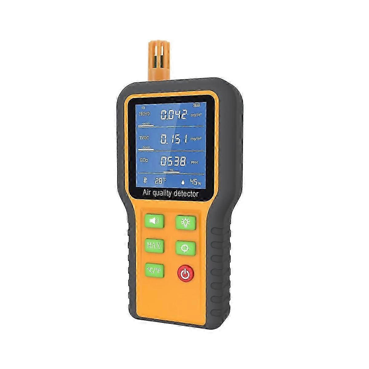 Air Quality Monitor CO2 Monitor Formaldehyde Detector TVOC/Temp./Humidity Indoor with Buzzer Prompt,Backlit Screen
