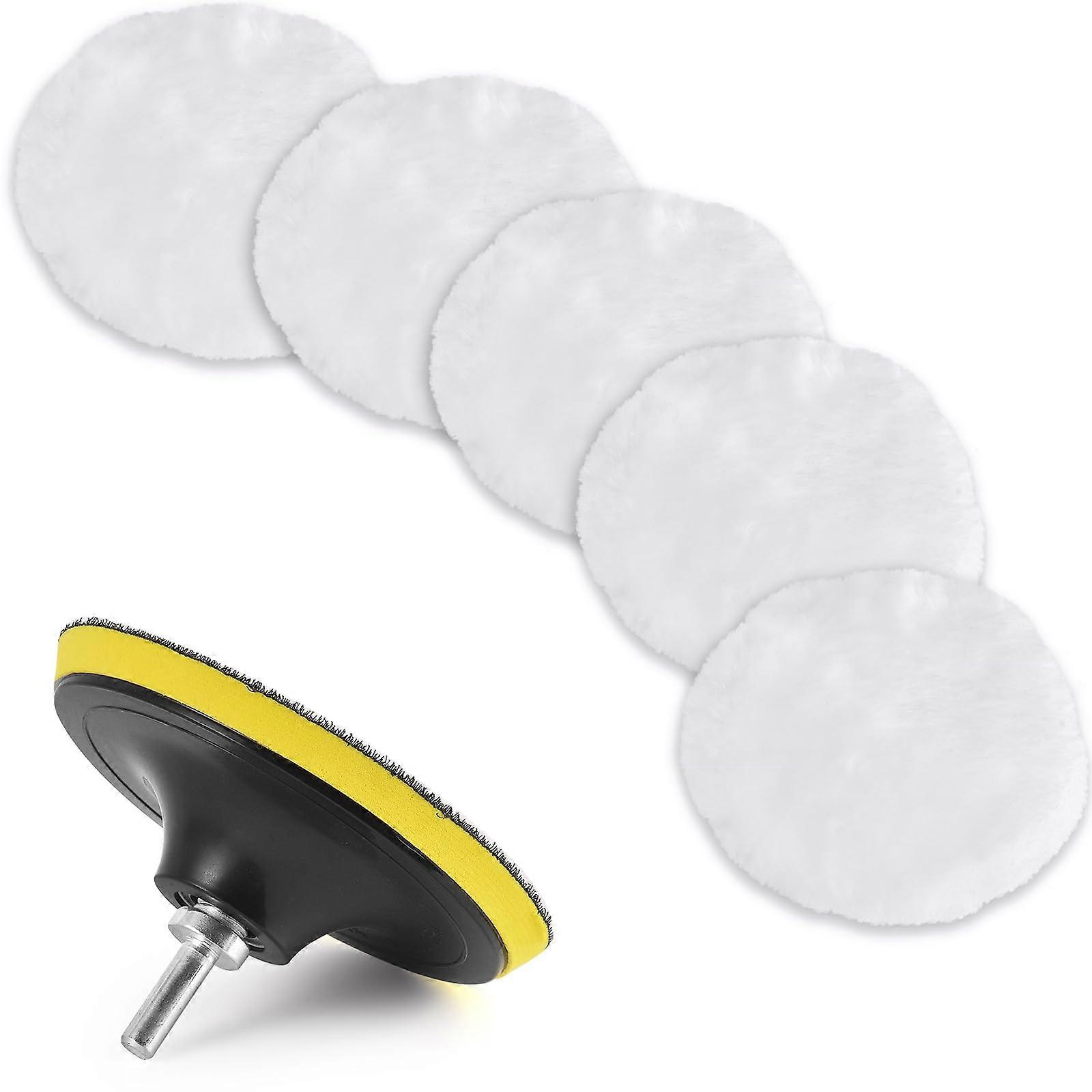 3 Inch (80 mm) Wool Polishing Buffing Pad, 7 Pcs Car Polisher Buffer Drill Attachment Waxing Discs Wheel Pads with M10 Drill Adapter 3inch7pcs